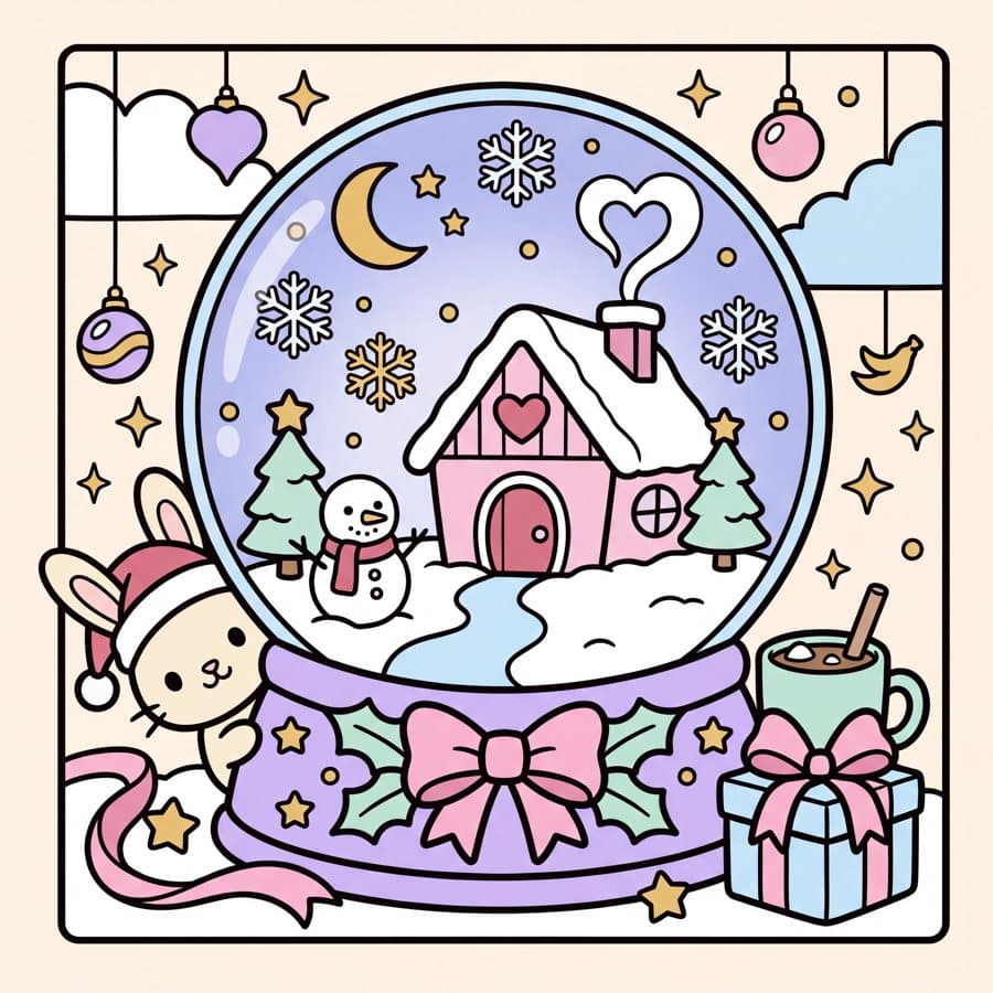 A colored page from Dreamy Girl Christmas: a snow globe